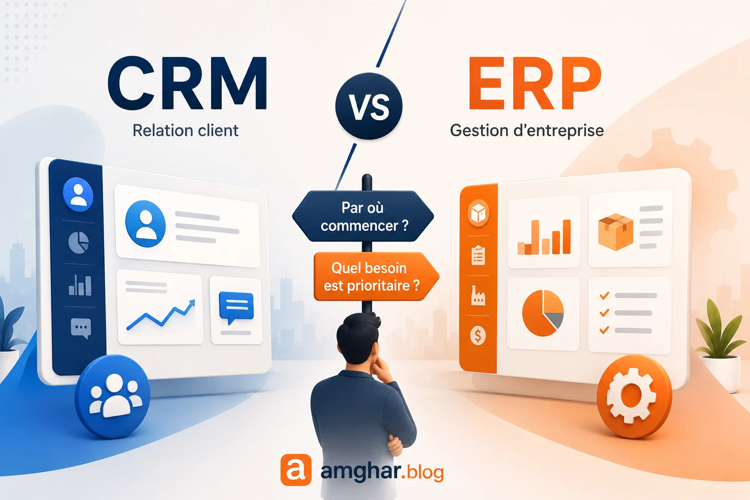 Schéma comparant les périmètres d'un CRM et d'un ERP pour une PME algérienne